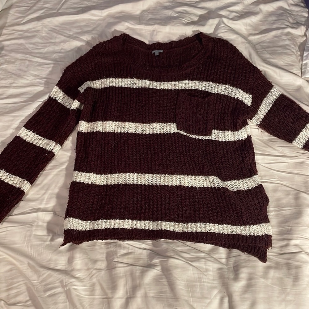 Maroon and white striped sweater
